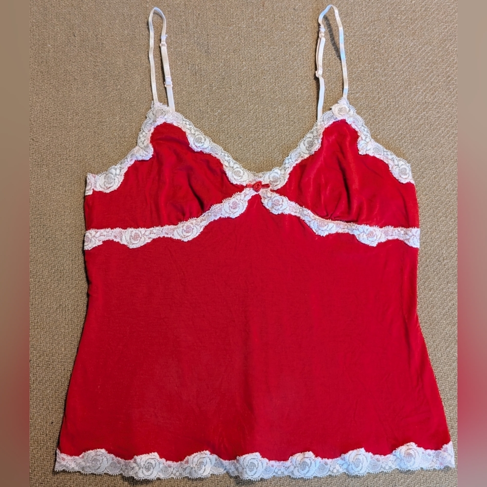 Y2K Banana Republic Red Lace Trim Camisole Cami Tank Top